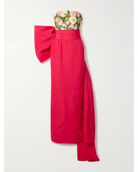 Oscar de la Renta - Strapless Bow-Embellished Appliquéd Cotton-Blend Faille And Tulle Gown - Lyst