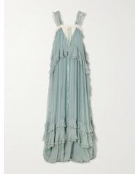 Chloé - Ruffled Lace-Trimmed Silk-Crepon Gown - Lyst