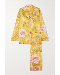 Olivia Von Halle Lila Pyjama Aus Seidensatin Mit Blumenprint - Gelb
