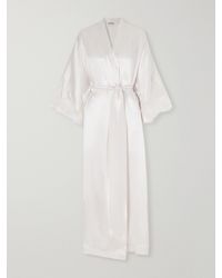 Carine Gilson - Belted Lace-Trimmed Silk-Satin Robe - Lyst