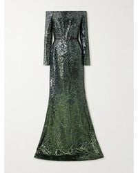 Elie Saab - Off-The-Shoulder Belted Sequined Silk-Blend Gown - Lyst