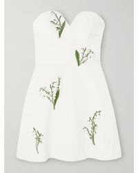 Carolina Herrera - Strapless Embroidered Embellished Silk-Faille Mini Dress - Lyst