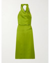 Magda Butrym - Open-Back Draped Silk-Satin Halterneck Midi Dress - Lyst