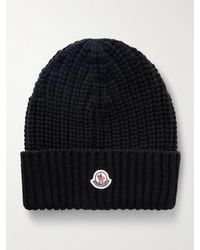 Moncler - Appliquéd Ribbed Wool And Cashmere-Blend Beanie - Lyst