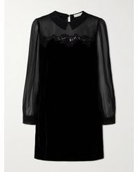 Doen - Madelynne Corded Lace And Silk Chiffon-Trimmed Velvet Mini Dress - Lyst