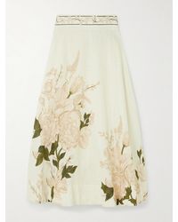 Agua Bendita - Bergamota Gardenia Floral-Print Linen Midi Skirt - Lyst