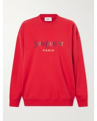 Saint Laurent - Logo-Embroidered Cotton-Fleece Sweatshirt - Lyst