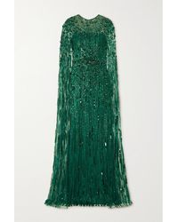 Jenny Packham Robe Aus Tüll Mit Pailletten Und Cape-effekt - Grün