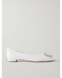 Manolo Blahnik - Hangisi 10 Crystal-Embellished Leather Point-Toe Flats - Lyst