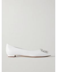 Manolo Blahnik - Hangisi 10 Ballerinas Aus Leder Mit Spitzer Kappe Und Kristallen - Lyst