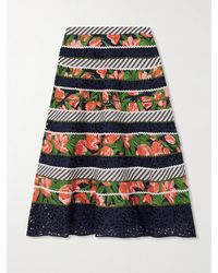 Carolina Herrera - Midirock Aus Popeline Aus Einer Bedruckten Baumwollmischung Mit Lochstickerei Und Zackenlitzen - Lyst