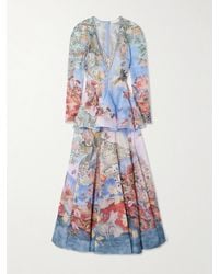 Zimmermann - Illustration Crystal-Embellished Lace-Trimmed Floral-Print Linen And Silk-Blend Maxi Dress - Lyst