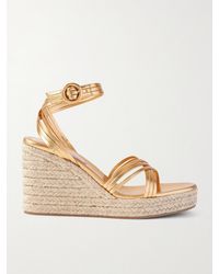 Gianvito Rossi - Metallic Leather Espadrille Wedge Sandals - Lyst