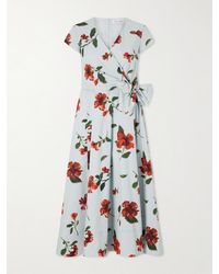 Oscar de la Renta - Floral-Print Cotton-Poplin Wrap Midi Dress - Lyst