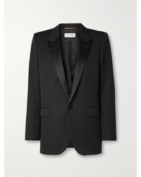 Saint Laurent - Tube Satin-Trimmed Grain De Poudre Wool Blazer - Lyst
