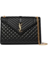 Saint Laurent Envelope Large Quilted Textured-leather Shoulder Bag - Black