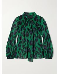 Anna Sui - Knotted Gathered Leopard-Print Georgette Blouse - Lyst