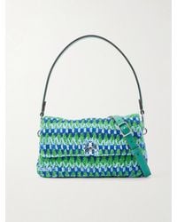 Tory Burch - Charlie Embellished Snake-Effect Leather-Trimmed Crocheted Shoulder Bag - Lyst