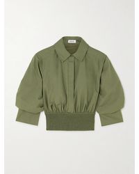 Jonathan Simkhai - Stiles Cropped Gathered Ribbed-Knit Trimmed Cotton-Poplin Shirt - Lyst