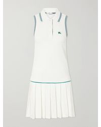 Burberry - Logo-Embroidered Pleated Cotton Dress - Lyst