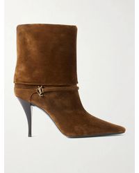 Saint Laurent - Niki Cassandre-Embellished Suede Ankle Boots - Lyst