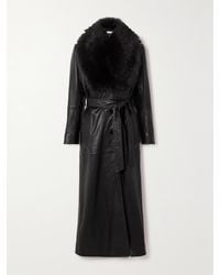 Nour Hammour - Manteau En Cuir À Finitions En Peau Lainée Et À Ceinture Dakota - Lyst