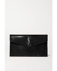 Saint Laurent - Uptown Croc-embossed Leather Pouch - Lyst