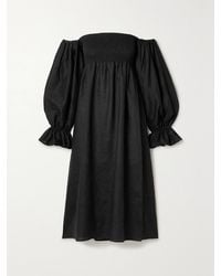Sleeper - Net Sustain Atlanta Off-The-Shoulder Shirred Linen Midi Dress - Lyst