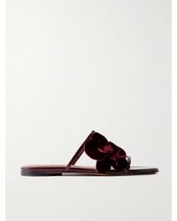 Zimmermann - Orchid Appliquéd Velvet-Trimmed Glossed-Leather Slides - Lyst