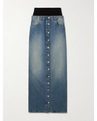 Alaïa - Layered Jersey-Trimmed Denim Maxi Skirt - Lyst