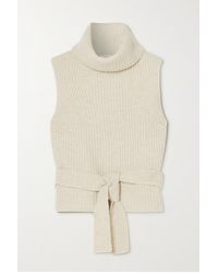 Vince Belted Ribbed Wool And Cashmere-blend Turtleneck Sweater - Natural