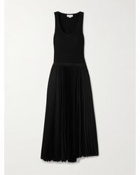 McQueen - Pleated Satin And Stretch-Cotton Jersey Midi Dress - Lyst