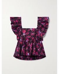 Ulla Johnson - Romi Bluse Aus Bedruckter Baumwollpopeline Mit Raffungen Und Volants - Lyst