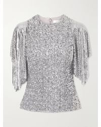 Rabanne - Chainmail-Trimmed Sequined Mesh Blouse - Lyst