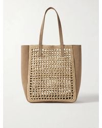 KHAITE - Zoe Small Suede And Crocheted Raffia Tote - Lyst