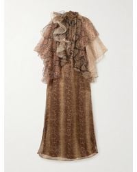 Zimmermann - Hypnotic Memento Billow Robe Aus Seidenorganza Mit Schlangenprint Und Volants - Lyst