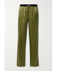 Tom Ford Velvet-trimmed Stretch-silk Satin Trousers - Green