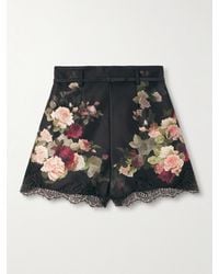 Zimmermann - Belted Lace-Trimmed Floral-Print Silk And Cotton-Blend Twill Shorts - Lyst