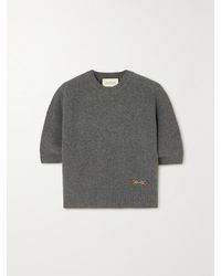 Gucci - Kaschmirpullover Mit Lederbesätzen Und Horsebit-detail - Lyst