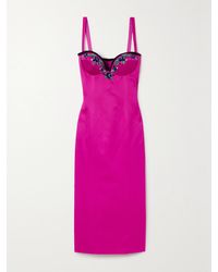 Miss Sohee - The Vanguard Iris Faux Fur-Trimmed Embellished Satin Midi Dress - Lyst