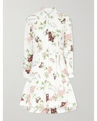 Erdem - Pleated Floral-Print Cotton-Poplin Mini Shirt Dress - Lyst