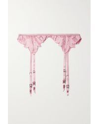 Fleur du Mal Lily Satin-trimmed Embroidered Stretch-tulle Suspender Belt - Pink
