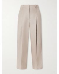 Brunello Cucinelli - Cropped Pleated Linen-Twill Wide-Leg Pants - Lyst