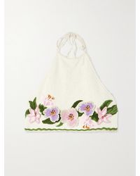 Agua Bendita - Net Sustain Carlota Flora Cropped Appliquéd Cotton-Blend Bouclé Halterneck Top - Lyst