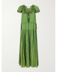 La Ligne - Sienna Pintucked Ruffled Satin Midi Dress - Lyst