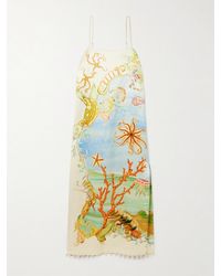 ALÉMAIS - Sam Pauletto Emerald Cove Embellished Printed Hemp And Silk-Blend Midi Dress - Lyst