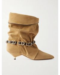 Isabel Marant - Edrik Embellished Leather-Trimmed Suede Ankle Boots - Lyst