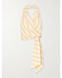Rosie Assoulin - Wrapped Up Tie-Detailed Striped Cotton Halterneck Blouse - Lyst