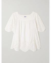 Thierry Colson - Scarletta Pleated Broderie Anglaise Linen And Cotton-Blend Blouse - Lyst