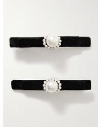 Jennifer Behr - Minetta Set Of Two-Plated, Velvet And Faux Pearl Hair Clips - Lyst